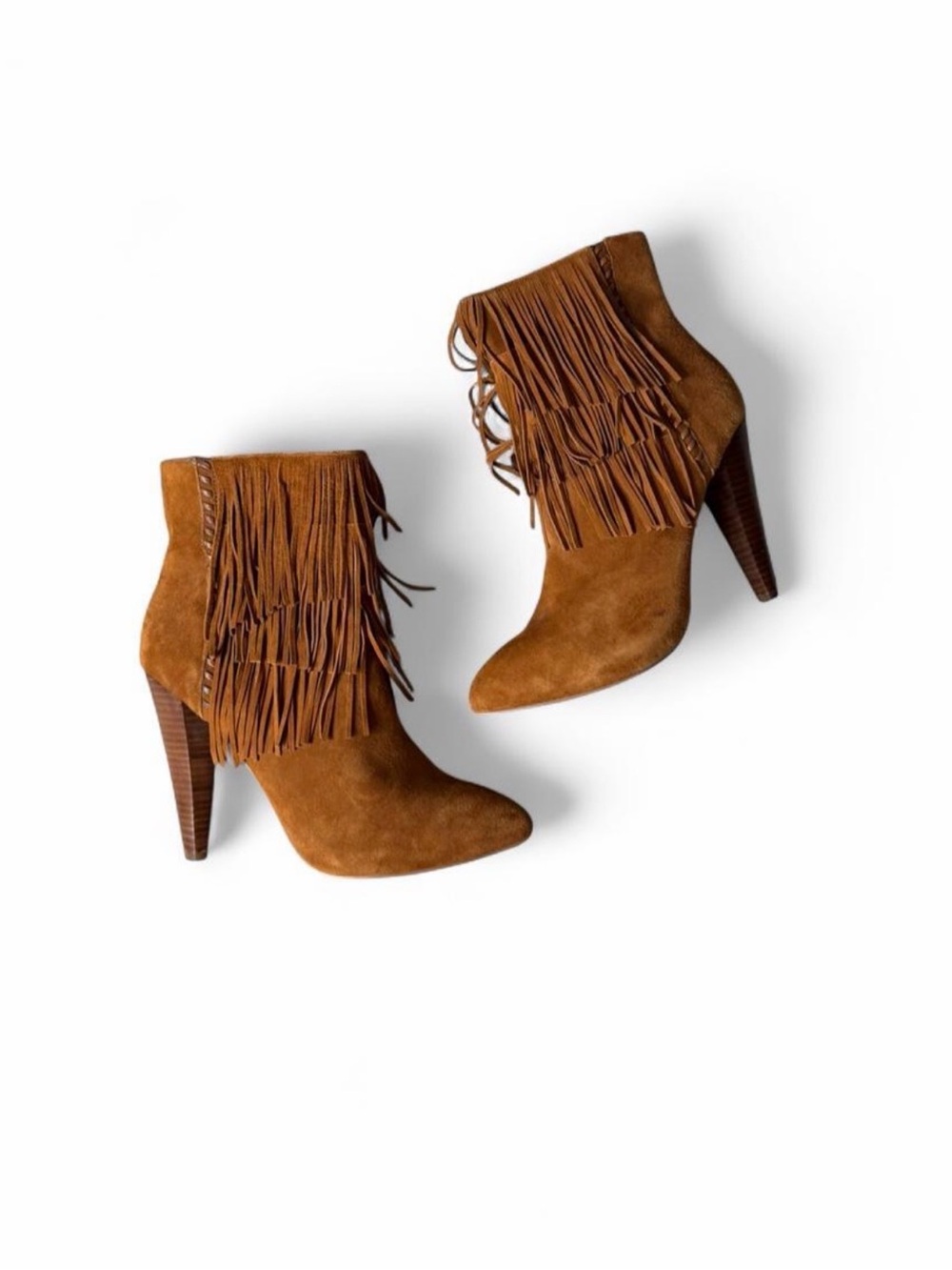 Steve Madden Myrakle Fringe Suede Ankle Boots Boho Western Festival Heels 7